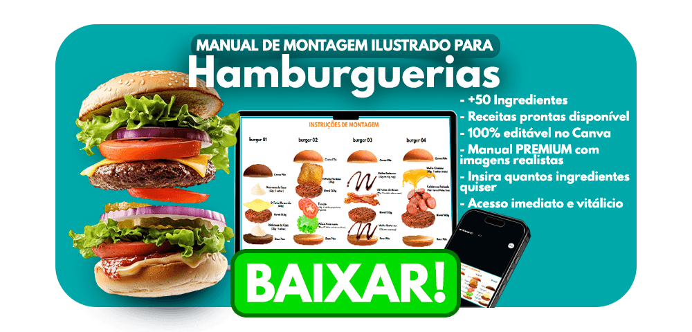 Mockup do Manual de Montagem ilustrado para hamburguerias